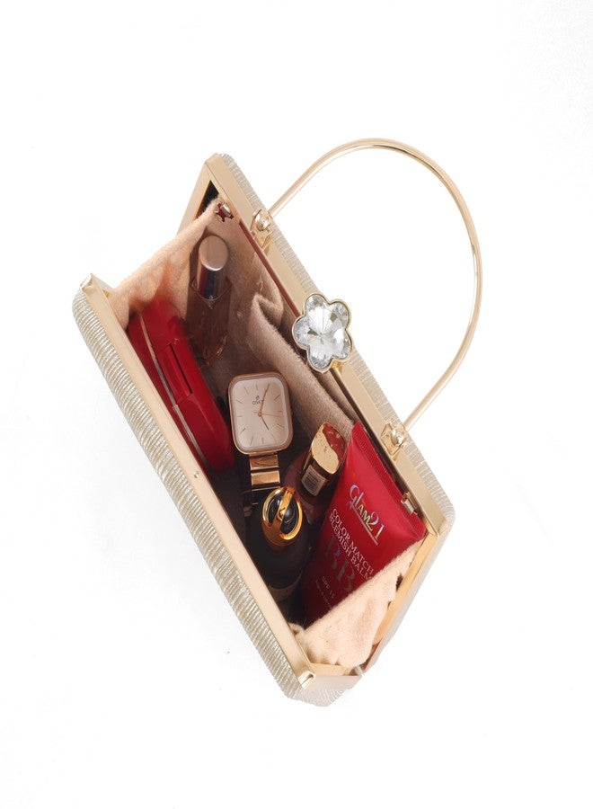 JI ACCESSORIES Elegant Gold Metallic Evening Clutch Handbag with Metal Handle - Image 5
